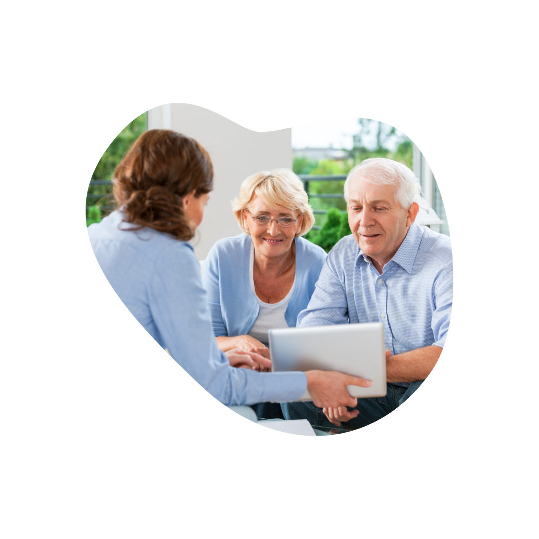 Senior couple getting a health insurance advice from a licensed agent.