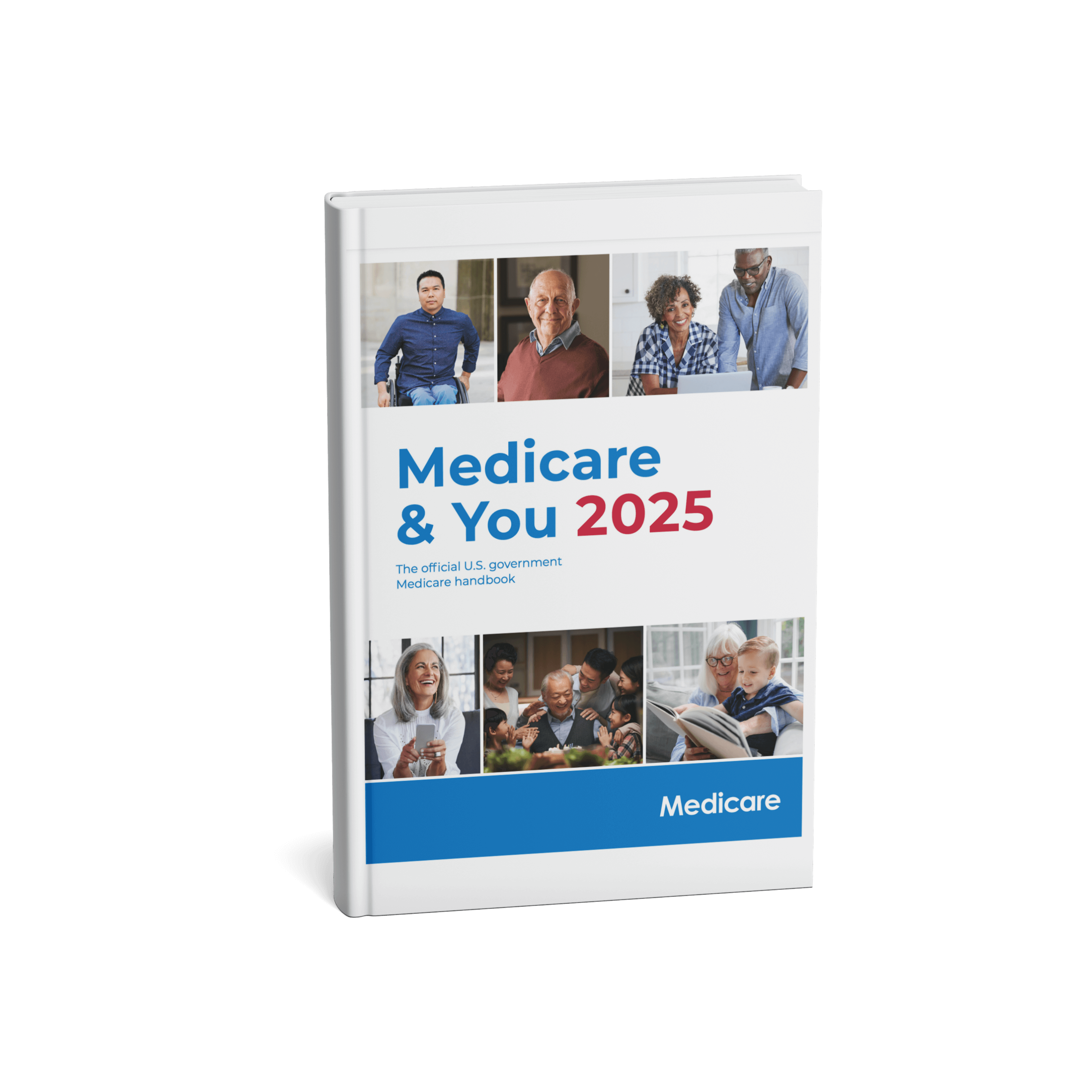 Cover of the "Medicare & You 2025" official U.S. government handbook, featuring images of diverse elderly individuals and healthcare professionals.